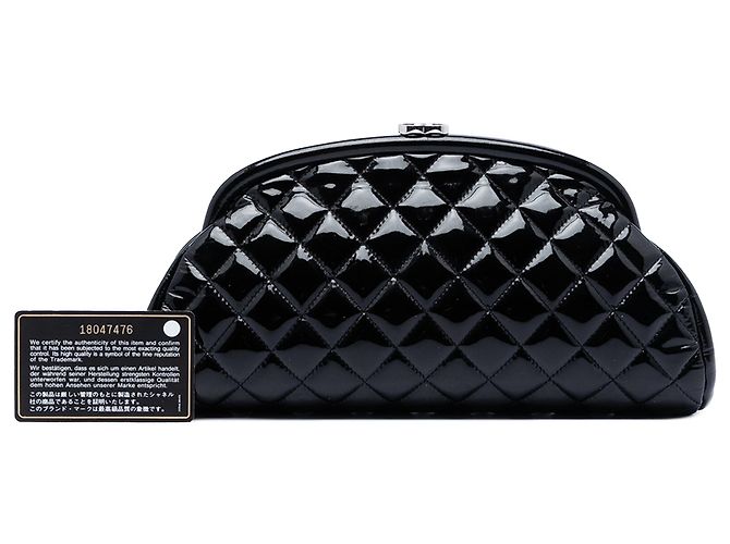 Chanel Black Quilted Patent Timeless Kiss Lock Clutch - view 7