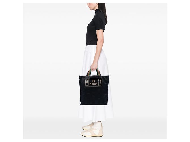 Fendi Black Pequin Nylon Roma Amor Tote Nero - vista 6