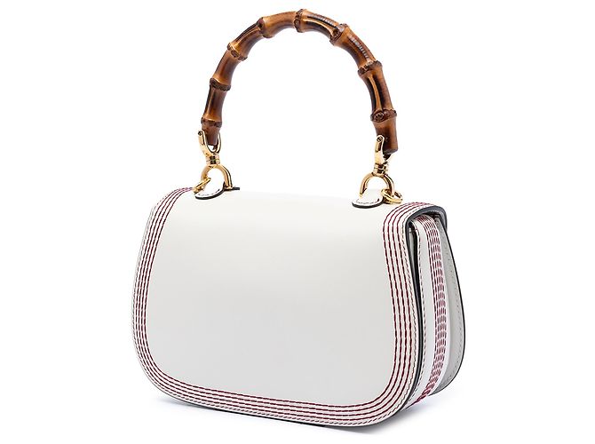 Borsa a manico Gucci White Small Calfskin Stitched Bamboo 1947 Bianco - vista 2