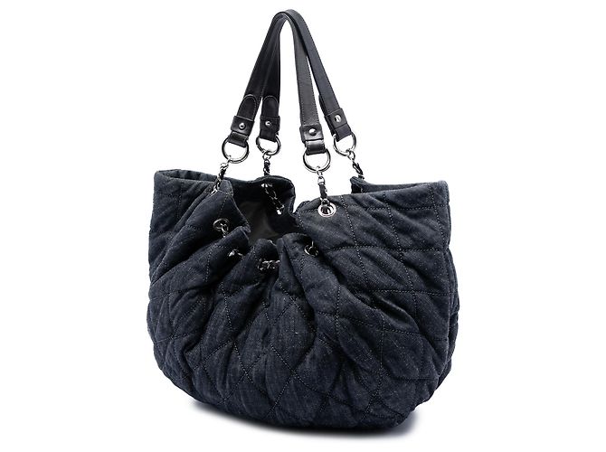 Borsa Tote Chanel Blue Quilted Denim Stretch Spirit Blu navy - vista 2