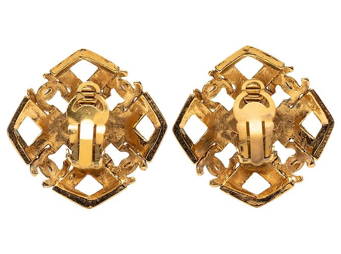 Orecchini a clip Chanel Gold CC placcati oro con decorazioni in perle D'oro - vista 2