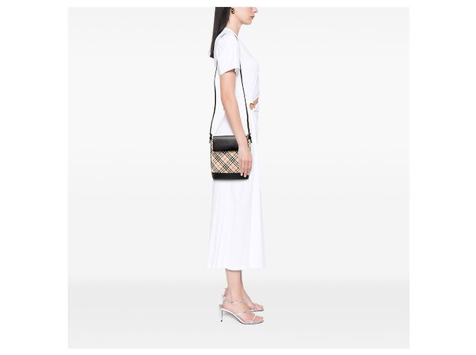Borsa a tracolla in tela Burberry Beige Nova Check - vista 7