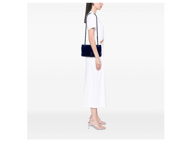 Chanel Blue Medium Classic Velvet Double Flap - vista 6