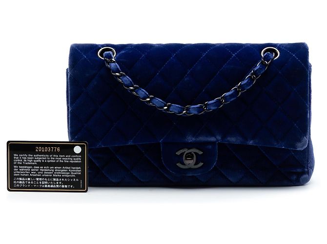 Chanel Blue Medium Classic Velvet Double Flap - vista 7