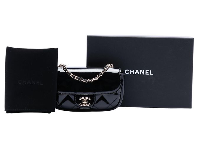 Chanel Black Mini CC Quilted Patent Single Flap Nero - vista 7