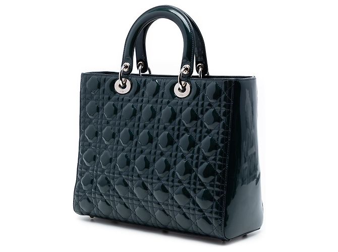 Lady Dior in vernice blu grande cannage Blu navy - vista 2