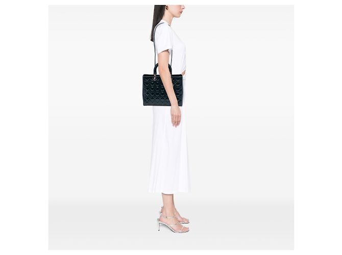 Lady Dior in vernice blu grande cannage Blu navy - vista 6