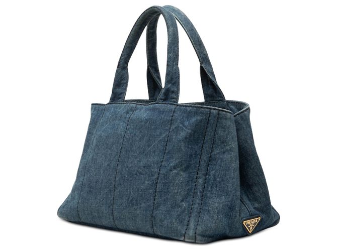 Borsa Prada Blue Denim Canapa Logo - vista 2