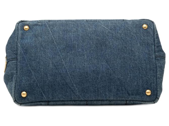 Borsa Prada Blue Denim Canapa Logo - vista 3