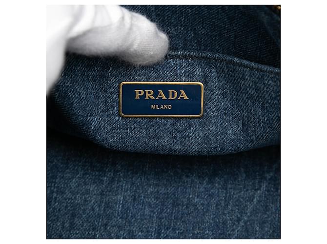 Borsa Prada Blue Denim Canapa Logo - vista 5