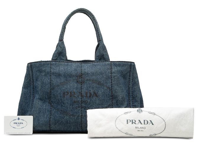 Borsa Prada Blue Denim Canapa Logo - vista 7