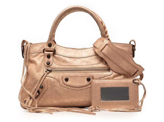 Borsa Balenciaga Pink Metallic Craquele Suede Motocross Classic First Satchel Rosa D'oro - vista 10