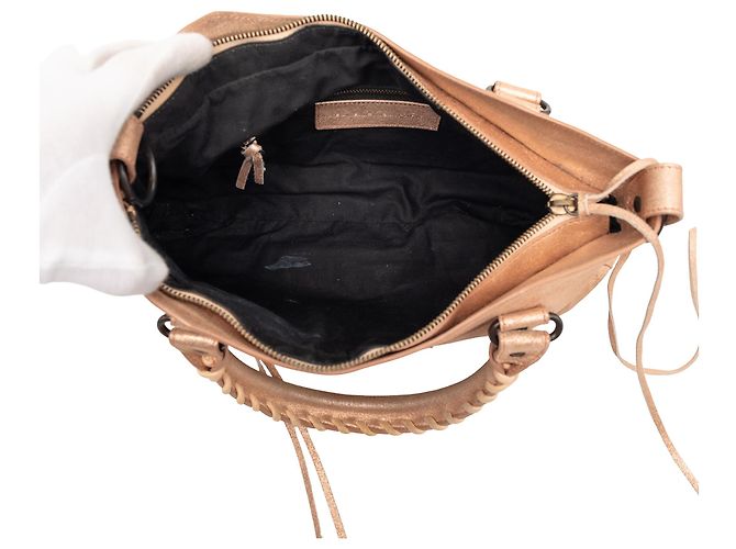 Borsa Balenciaga Pink Metallic Craquele Suede Motocross Classic First Satchel Rosa D'oro - vista 4