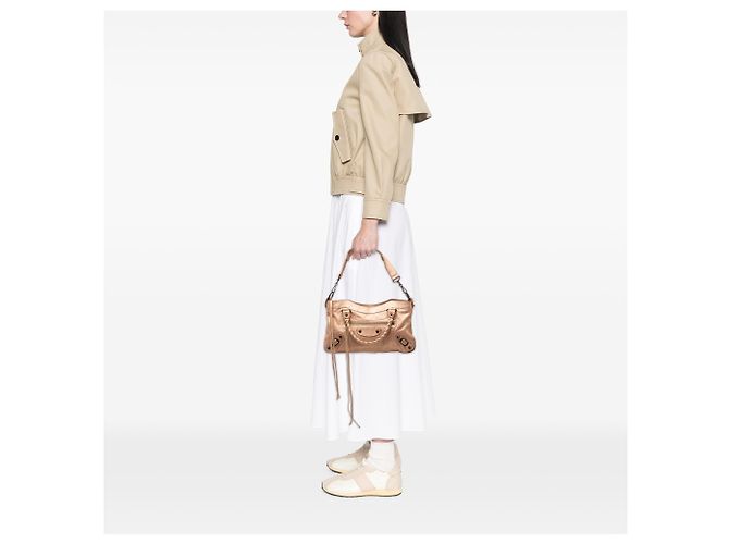 Borsa Balenciaga Pink Metallic Craquele Suede Motocross Classic First Satchel Rosa D'oro - vista 9