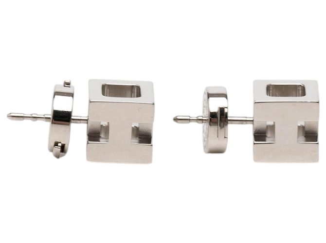 Orecchini Cage dH Cube Push Back in argento placcato palladio Hermès - vista 4