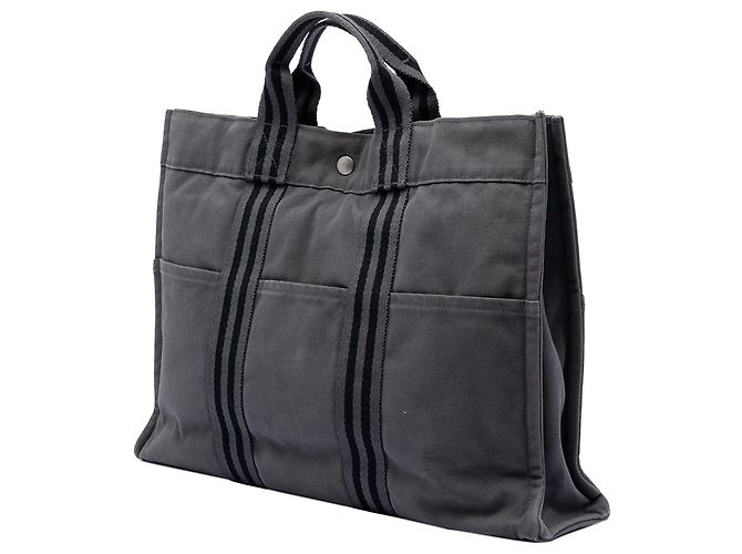 Hermès Fourre Tout MM aus grauer Canvas Braun - Ansicht 2