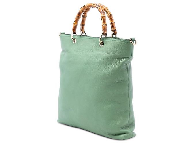 Bamboo Tote Gucci Green Tall in pelle con manico in bambù Verde Verde chiaro - vista 2