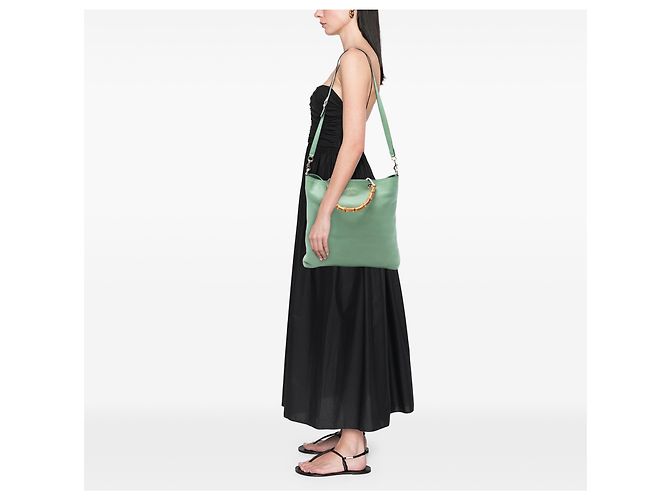 Bamboo Tote Gucci Green Tall in pelle con manico in bambù Verde Verde chiaro - vista 7