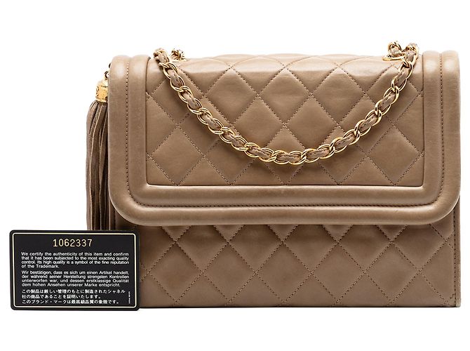 Chanel Beige Pelle di Agnello Trapuntata con Frange - vista 7