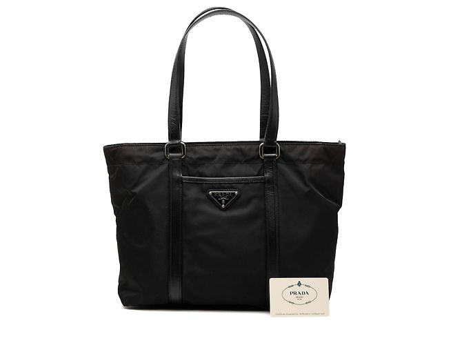 Prada Black Saffiano Trimmed Tessuto Tote Schwarz - Ansicht 7