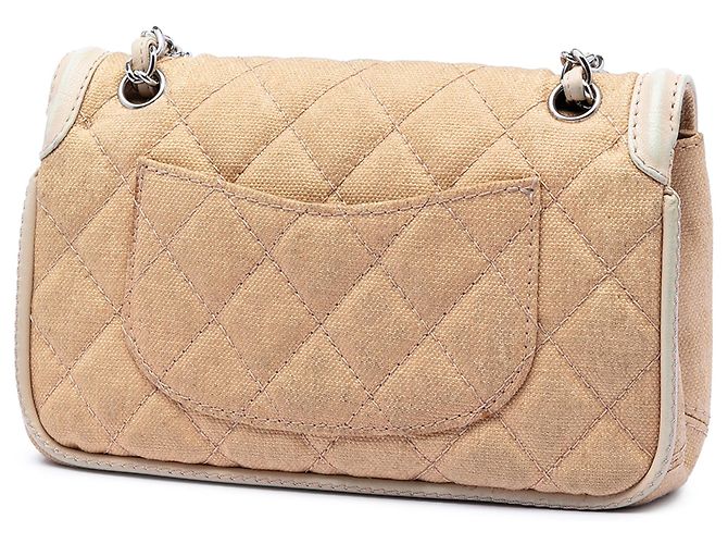 Chanel Beige Medium Classic Canvas mit Lammfellbesatz Double Flap - Ansicht 2