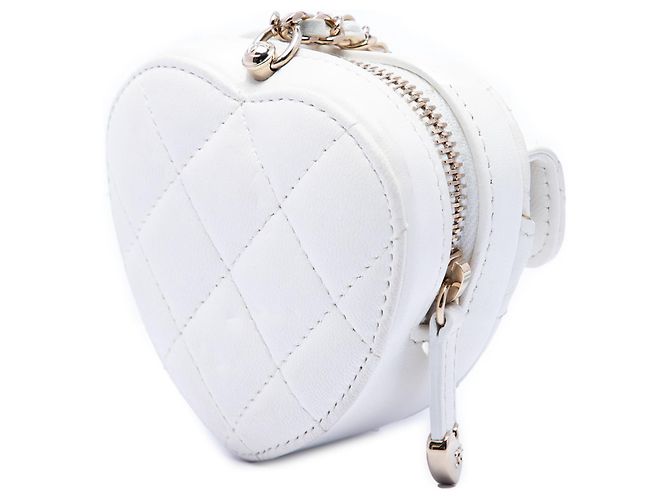 Borsa collana Chanel White Mini Quilted Lambskin CC in Love Heart Bianco - vista 2