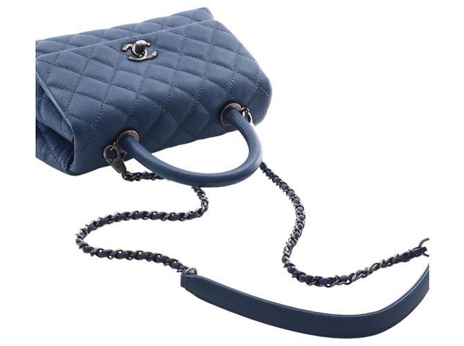 Borsa Chanel Blue Mini Quilted Caviar Coco Top Handle Blu navy - vista 14