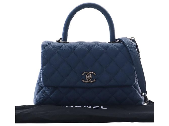 Borsa Chanel Blue Mini Quilted Caviar Coco Top Handle Blu navy - vista 15