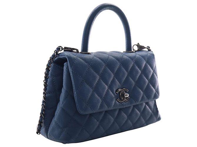 Borsa Chanel Blue Mini Quilted Caviar Coco Top Handle Blu navy - vista 2
