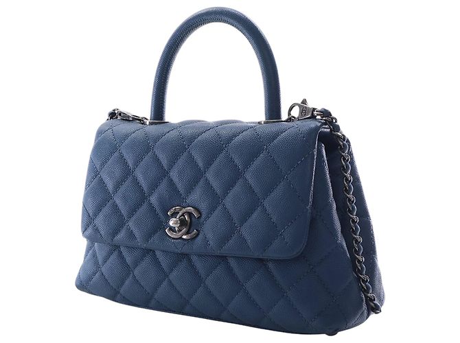 Borsa Chanel Blue Mini Quilted Caviar Coco Top Handle Blu navy - vista 3