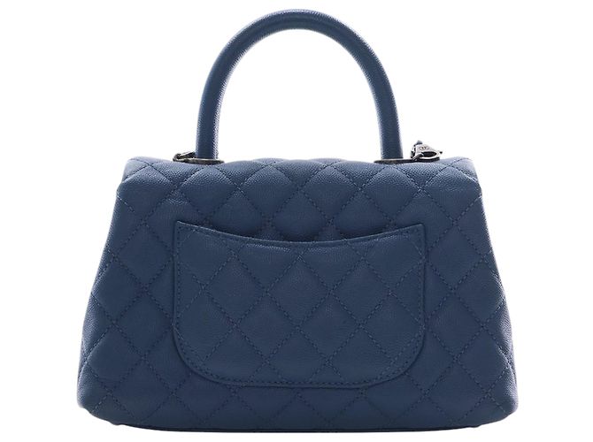 Borsa Chanel Blue Mini Quilted Caviar Coco Top Handle Blu navy - vista 4