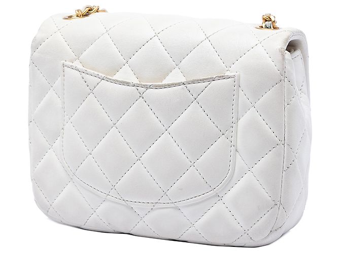 Chanel White Mini Square Classic Lambskin Enamel Coco Hearts Single Flap Bianco - vista 2