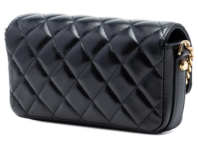Portacellulare Chanel Black Quilted Lambskin Giant CC Flap con catena Nero - vista 2