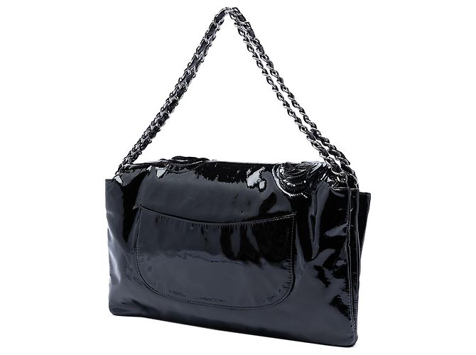 Borsa Chanel Black Patent Camellia Flap Bag Nero - vista 2