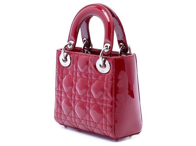 Lady Dior mini in vernice cannage rosso di Dior - vista 2