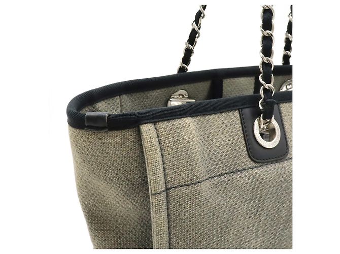 Borsa Tote Chanel Deauville Line MM Marrone Nero - vista 8