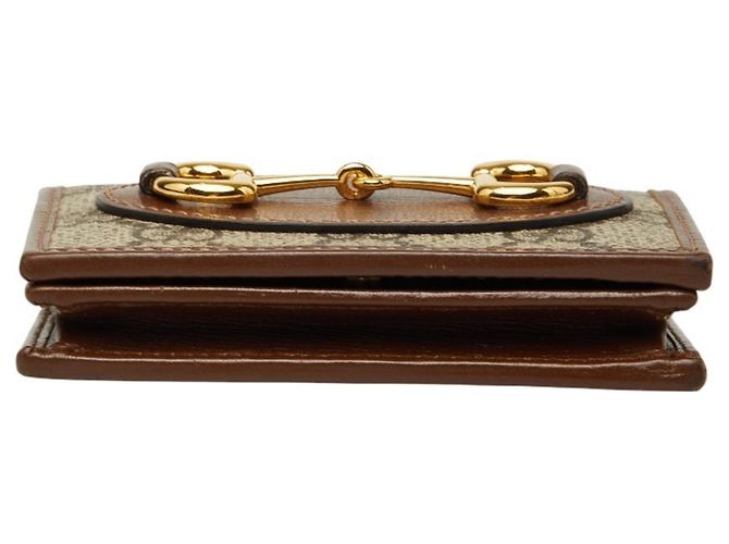 Portafoglio bi-fold Gucci GG Supreme Horsebit 1955 Marrone Beige - vista 3