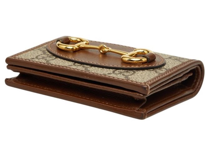 Portafoglio bi-fold Gucci GG Supreme Horsebit 1955 Marrone Beige - vista 4