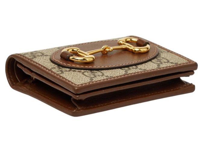 Portafoglio bi-fold Gucci GG Supreme Horsebit 1955 Marrone Beige - vista 5