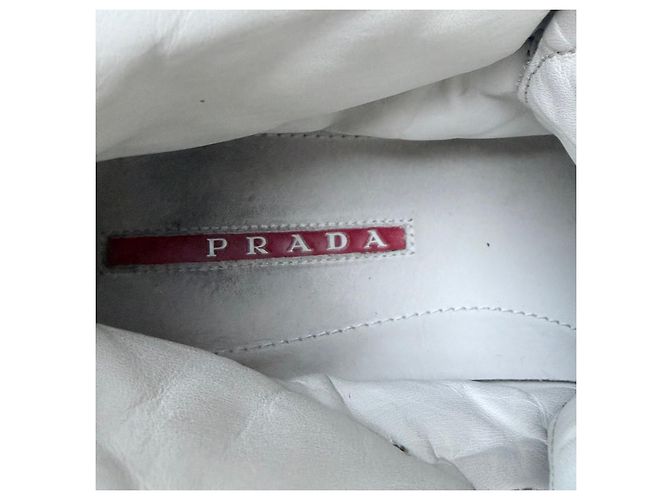 Prada Sneakers alte in pelle e nylon grigio Argento - vista 5