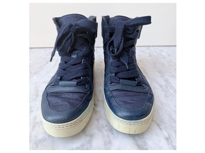 Gucci Sneakers Alte in Pelle Blu Navy Blu scuro - vista 2