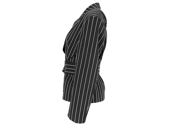 Blazer de rayas con cinturón en lana negra Tod's Negro - vista 2