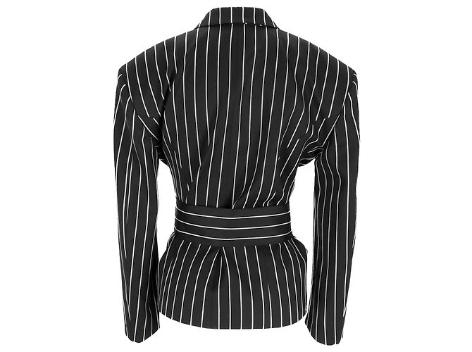 Blazer de rayas con cinturón en lana negra Tod's Negro - vista 3