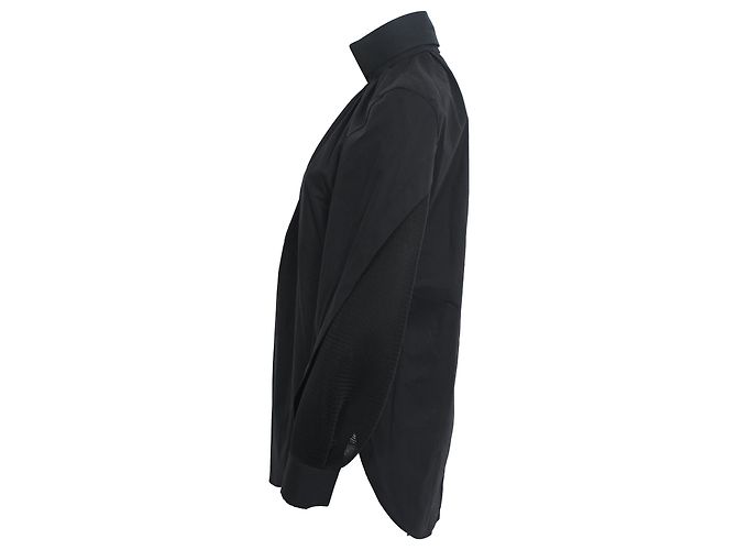 Camicia Fendi con collo alto e inserti in mesh in cotone nero - vista 2