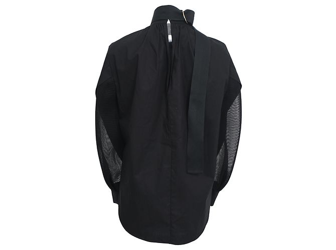 Camicia Fendi con collo alto e inserti in mesh in cotone nero - vista 3