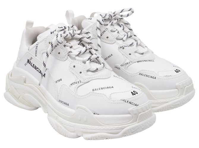 Baskets Balenciaga Triple S All Over Logo en polyuréthane blanc Écru - vue 3