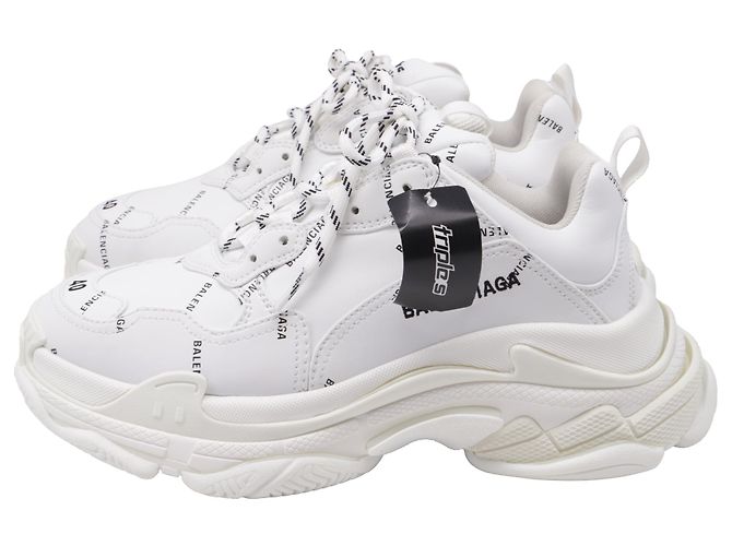 Baskets Balenciaga Triple S All Over Logo en polyuréthane blanc Écru - vue 4