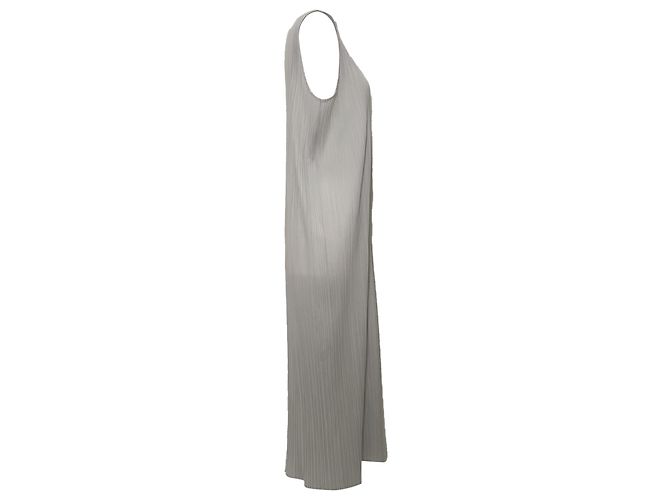 Vestido midi sem mangas Pleats Please em poliéster cinza claro Issey Miyake - vista 2