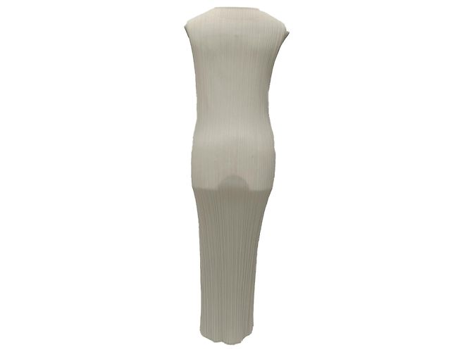 Vestido midi sem mangas Pleats Please em poliéster cinza claro Issey Miyake - vista 3
