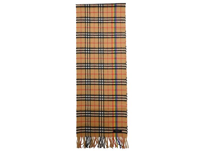 Sciarpa Burberry con dettagli a strisce arcobaleno in cashmere beige - vista 2